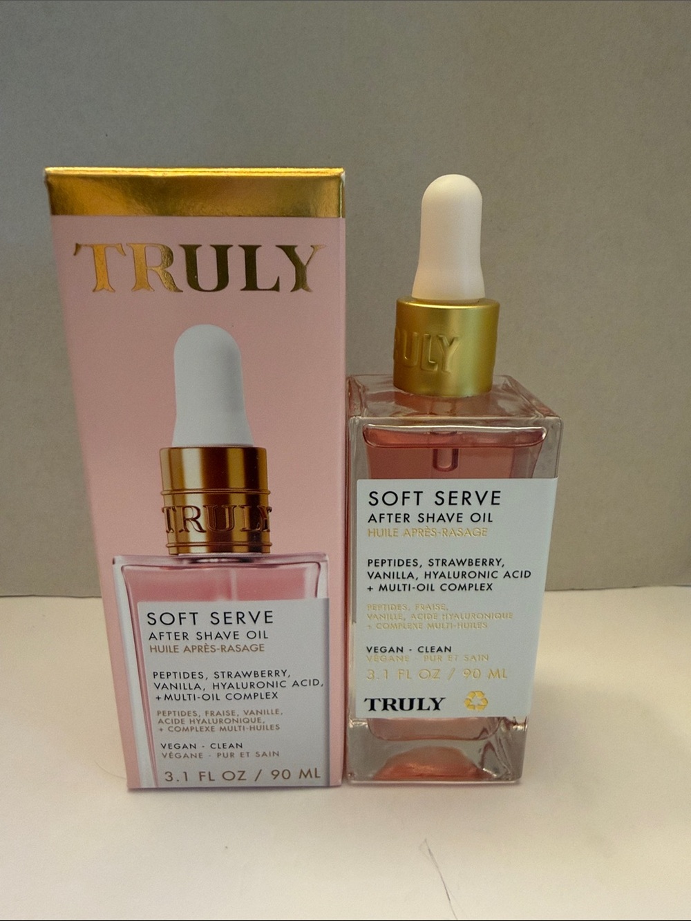 TRULY Soft Serve After Shave Oil Peptides Strawberry Vanilla 3.1oz